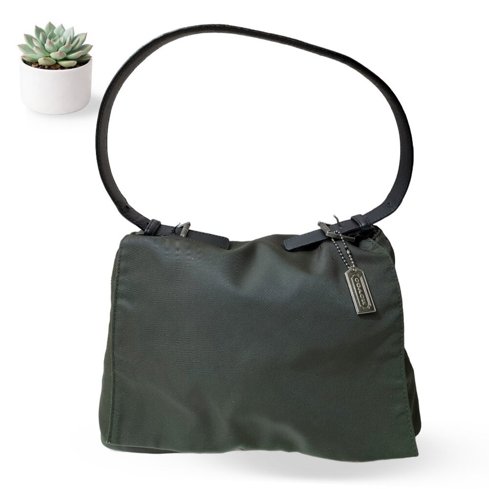 RARE Coach Black Nylon Flap Shoulder Bag with Leather Trim